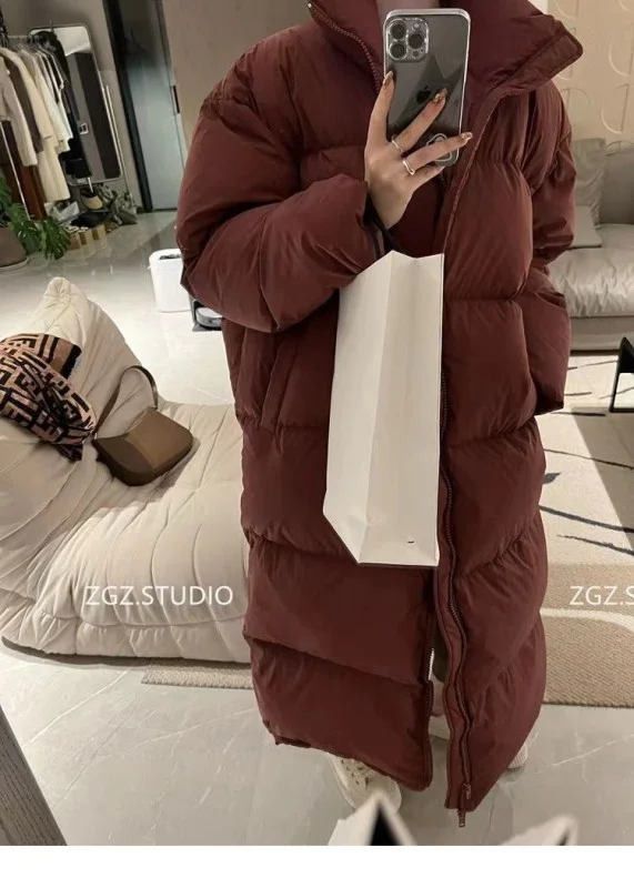 Women's extra long loose warm down jacket Flusfy