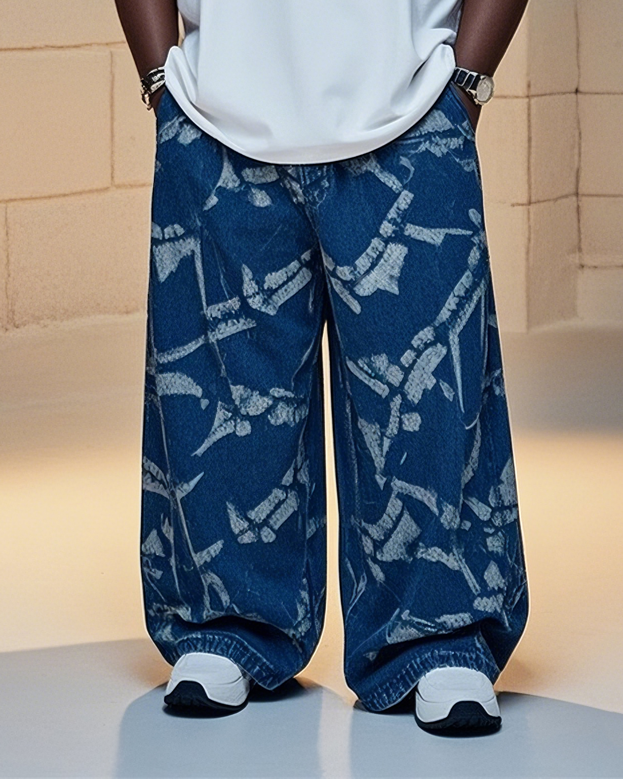 Plus Size Men's Skull Bone Print Denim Pants