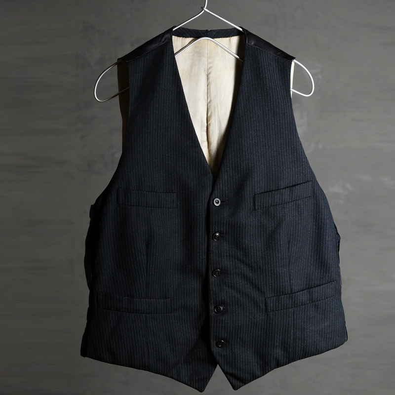 Men's French 1960’s Vintage Wool Striped Satin Gilet Vest
