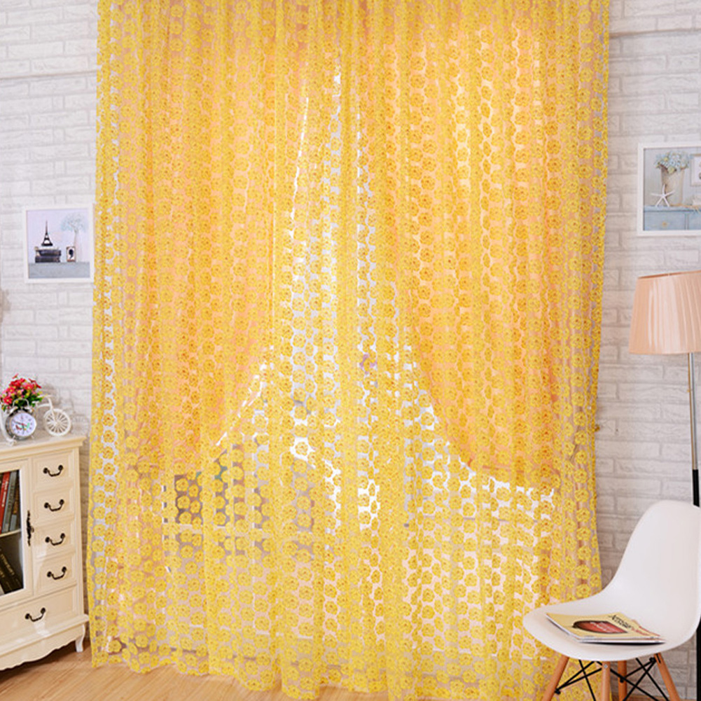 

Balcony Window Curtain Rose Pattern Sheer Voile Tulle Valances Yellow, 501 Original