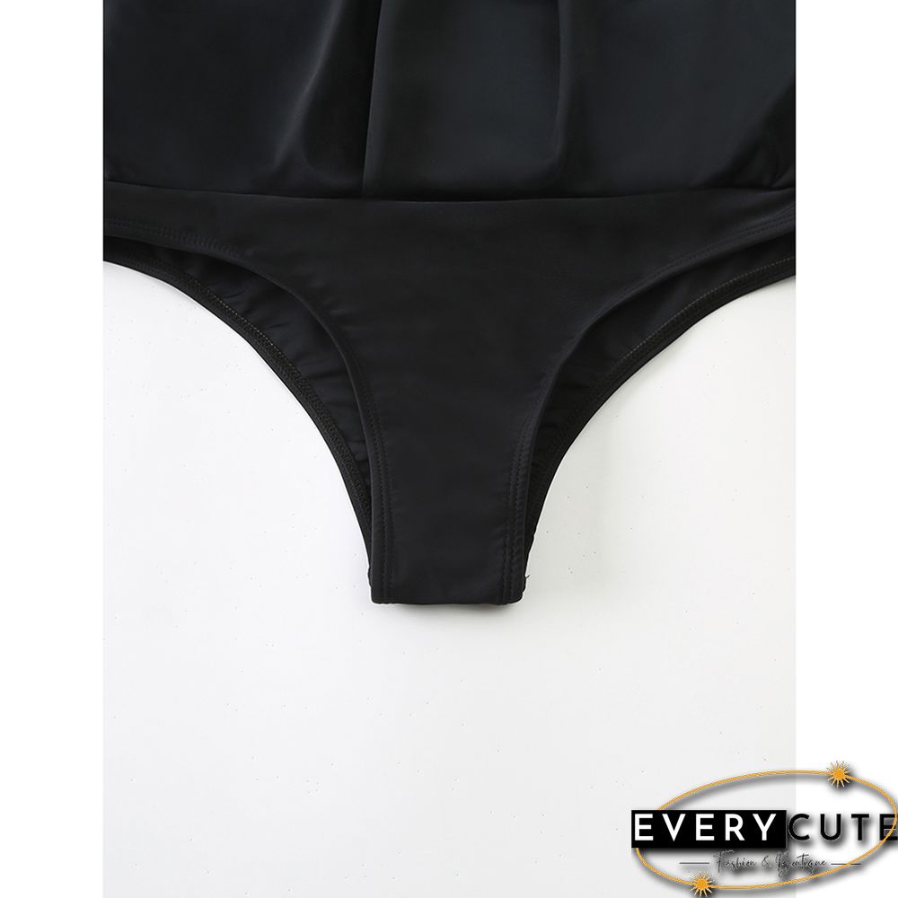 Black Pleated Irregular High Waist Beach Culottes