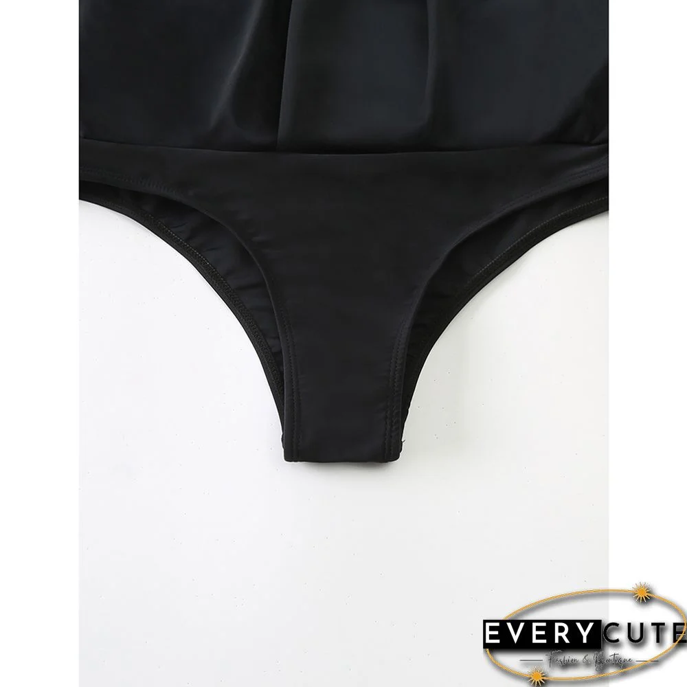 Black Pleated Irregular High Waist Beach Culottes