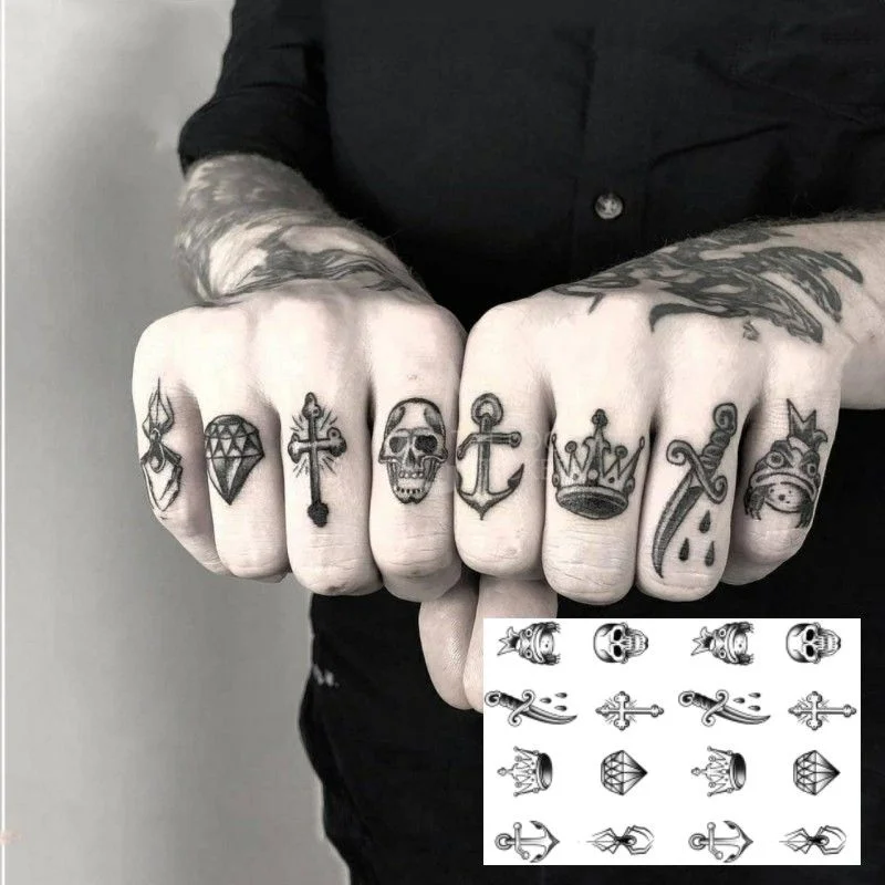 Small Stickers Finger Temporary Tattoo Stickers Men Women Cross Diamond Spider Crown Art Fake Tattoo Finger Cool Tattoo Stickers