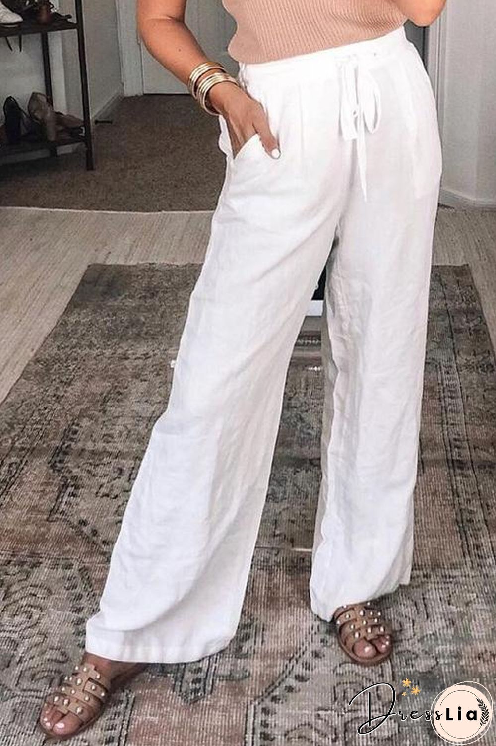 Pockets Linen Loose Pants