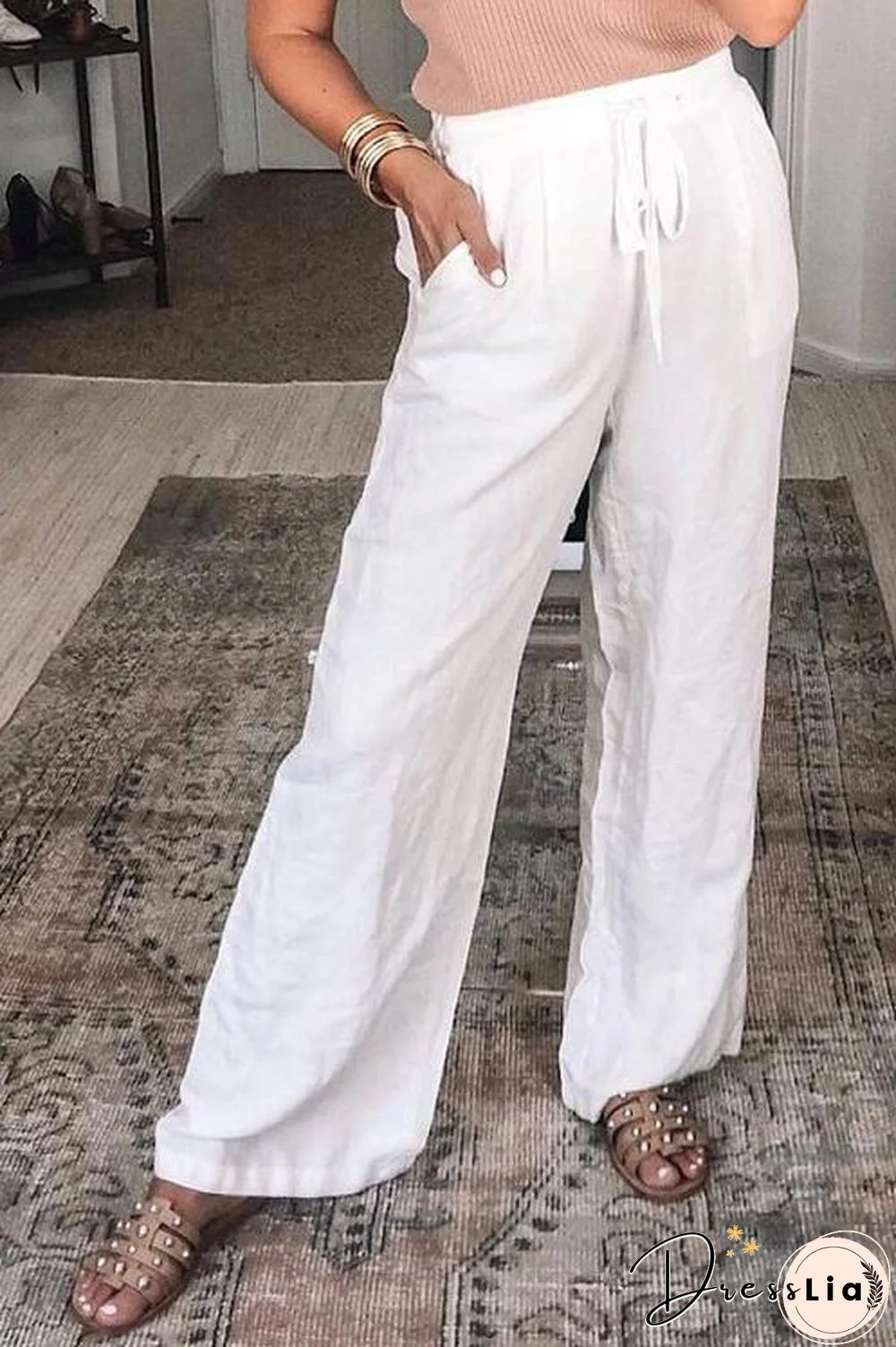 Pockets Linen Loose Pants