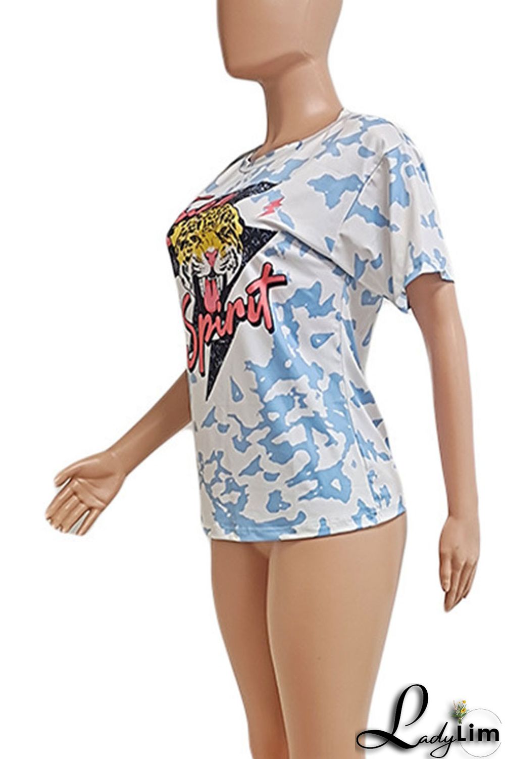 Grey Casual Street Print Split Joint O Neck T-Shirts