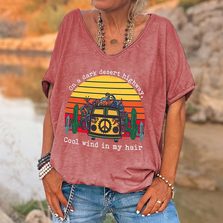 On A Dark Desert Highway Printed V-Neck Women's T-shirt