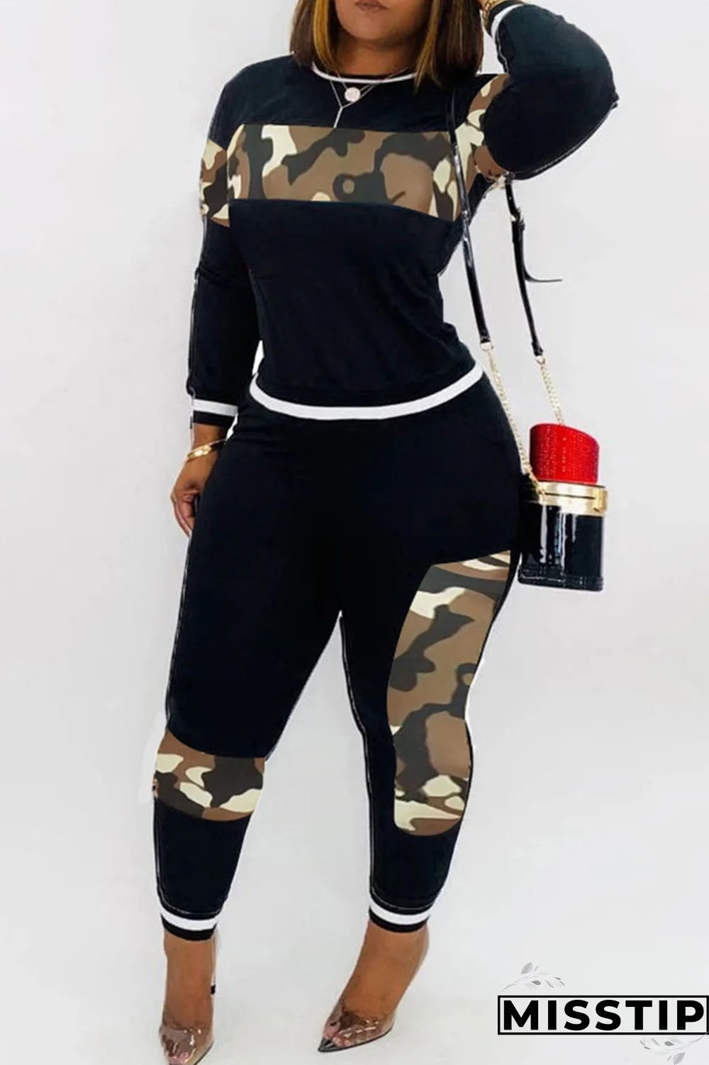 Blue Casual Print Patchwork O Neck Long Sleeve Two Pieces