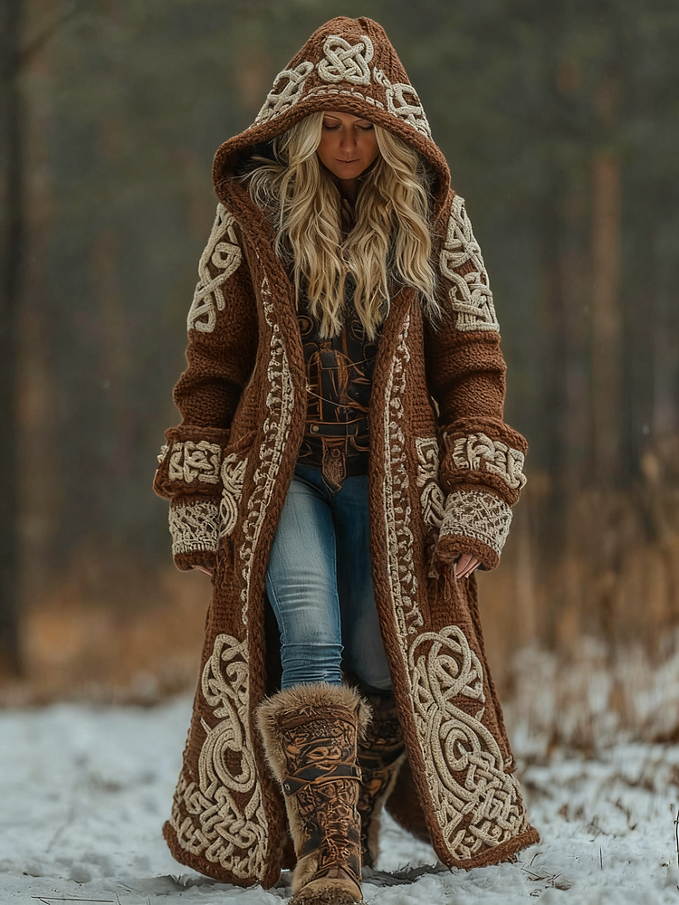 Women's Celtic Knot Art Hooded Knit Cardigan