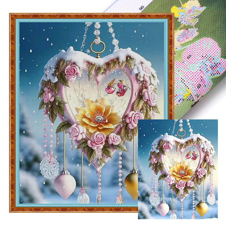 【DIY Brand】Fantasy Snow Scene Rose Heart 11CT Stamped Cross Stitch 40*50CM