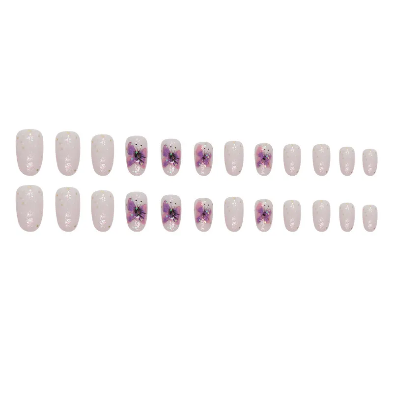 Churchf Churchf Desire Flash Pink Purple Dizzy Dye Butterfly Nail Oval Lovely Beautiful Nail Piece Finished Wear Nail