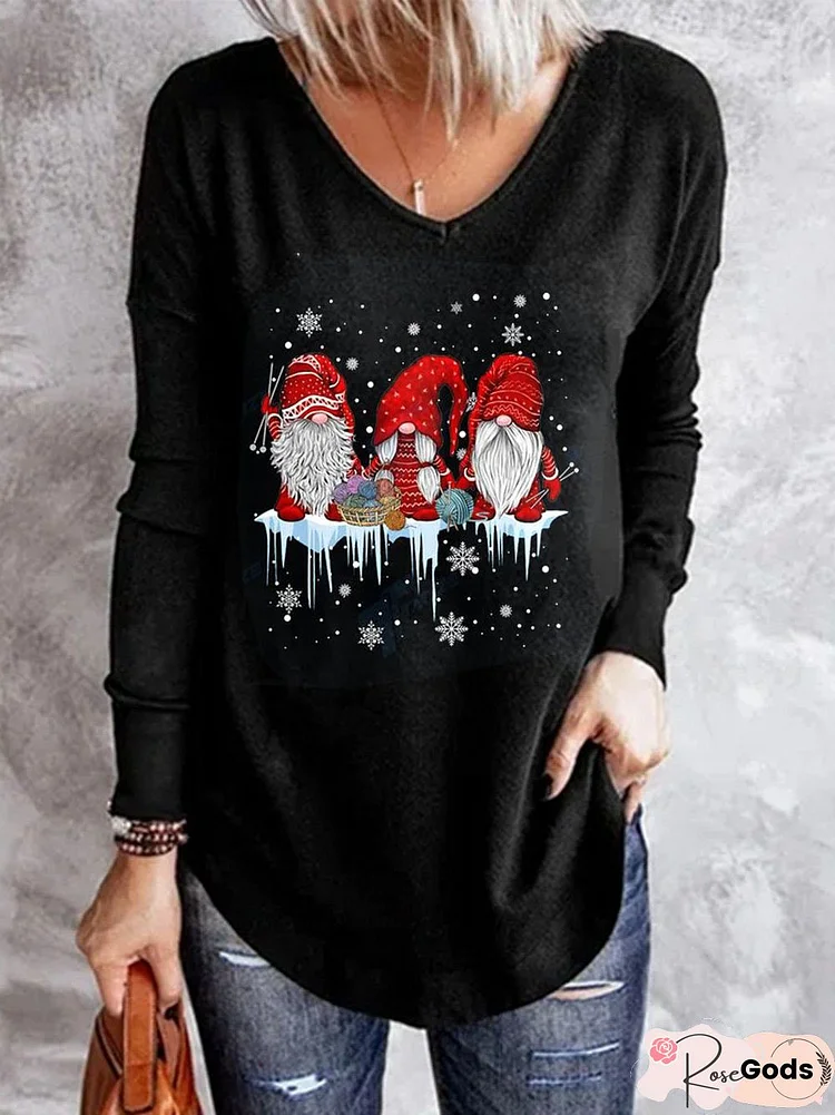 V Neck Loose Santa Claus T-Shirt