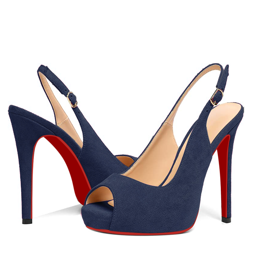 120mm Strap Slingback Sandals Peep Toe Platform Stilettos Red Bottom Suede Heels-vocosishoes
