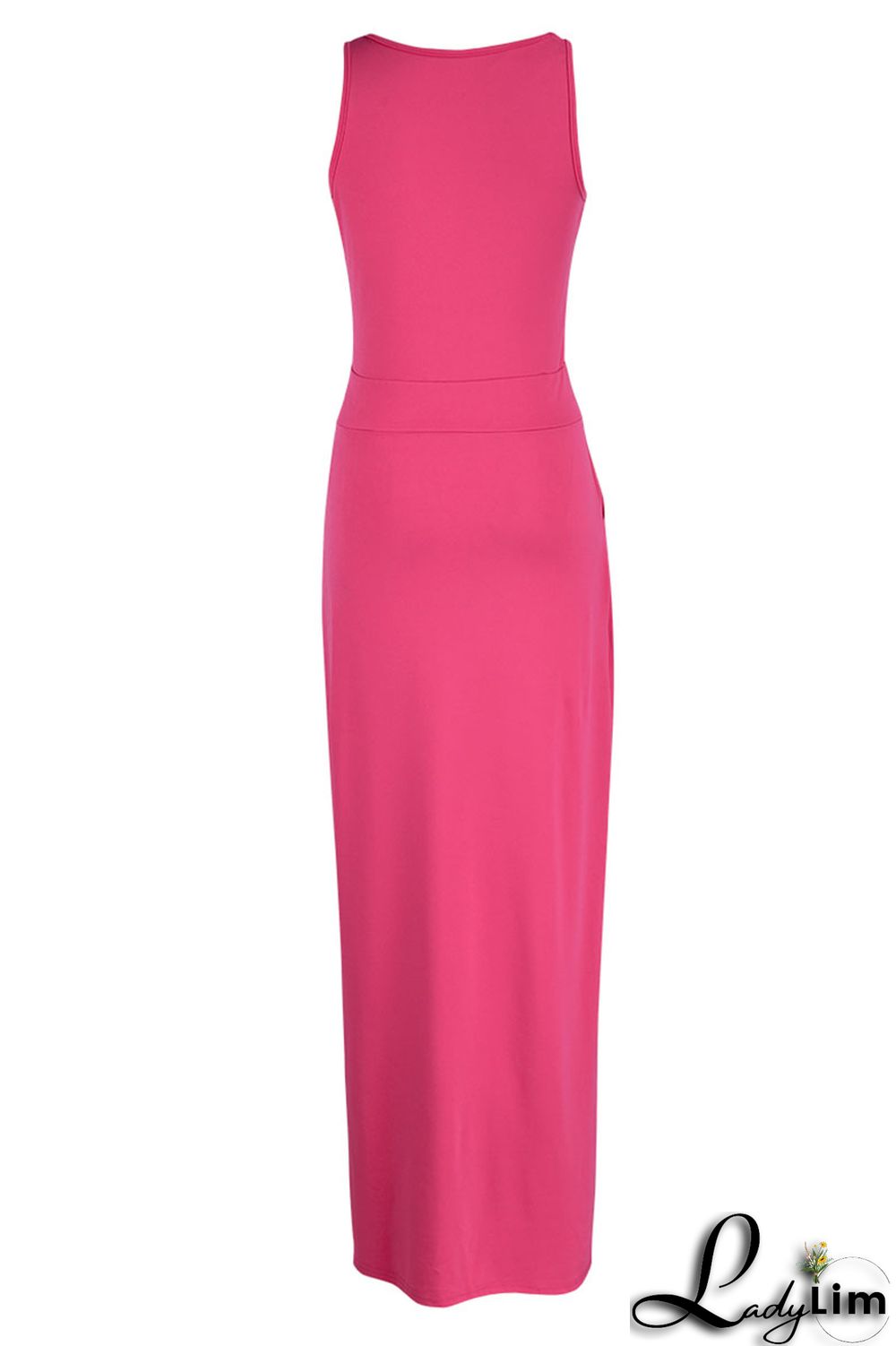 Rose Red Casual Solid Patchwork U Neck Straight Dresses