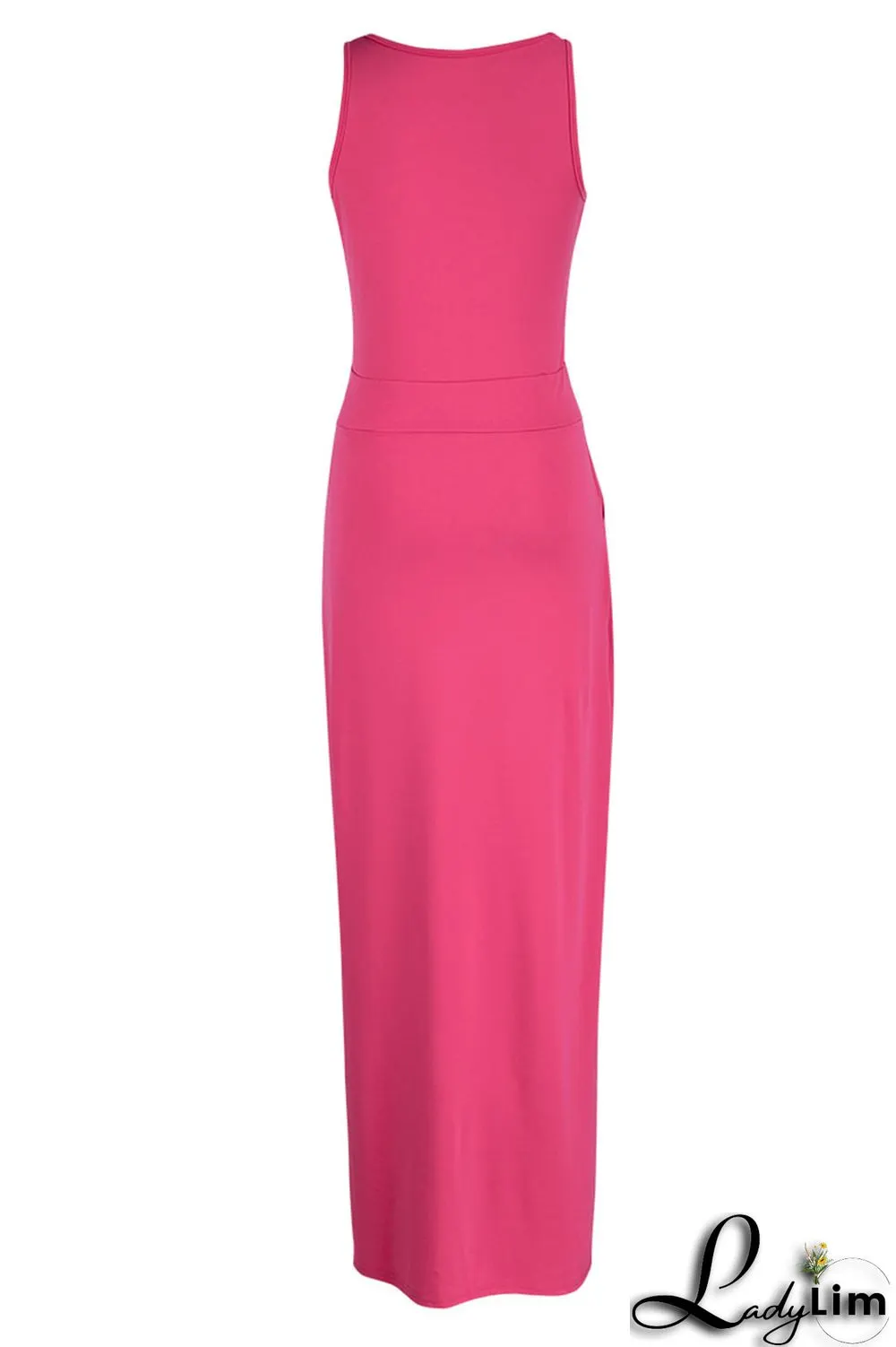 Rose Red Casual Solid Patchwork U Neck Straight Dresses