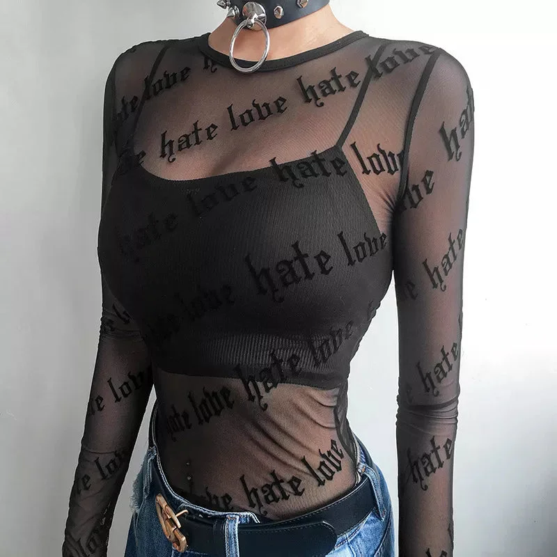 Brownm Love Hate Sheer Mesh Top