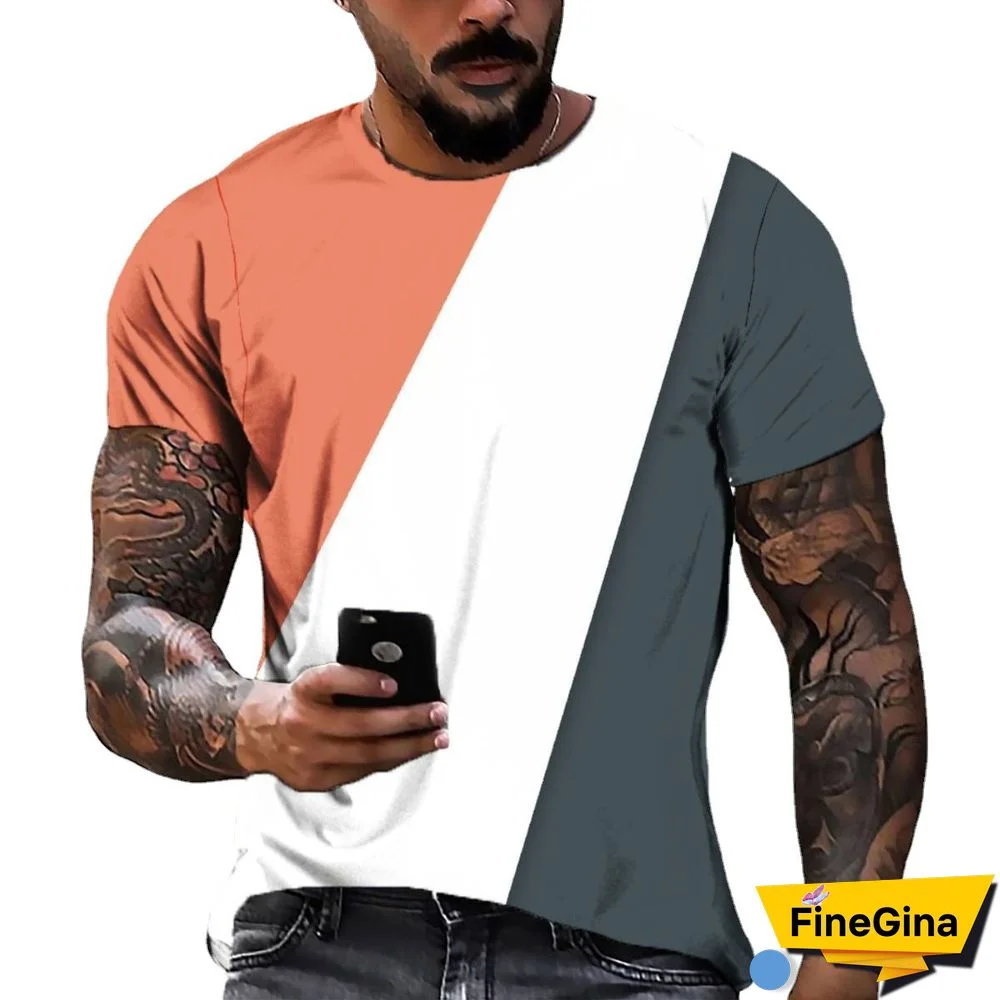3D Digital Printing Three-color Block Simple Style Men's Casual Loose Short-sleeve T-shirt