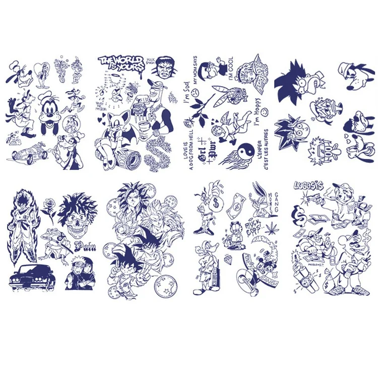 8 Sheets Cartoon Anime Semi-Permanent Tattoo Stickers 