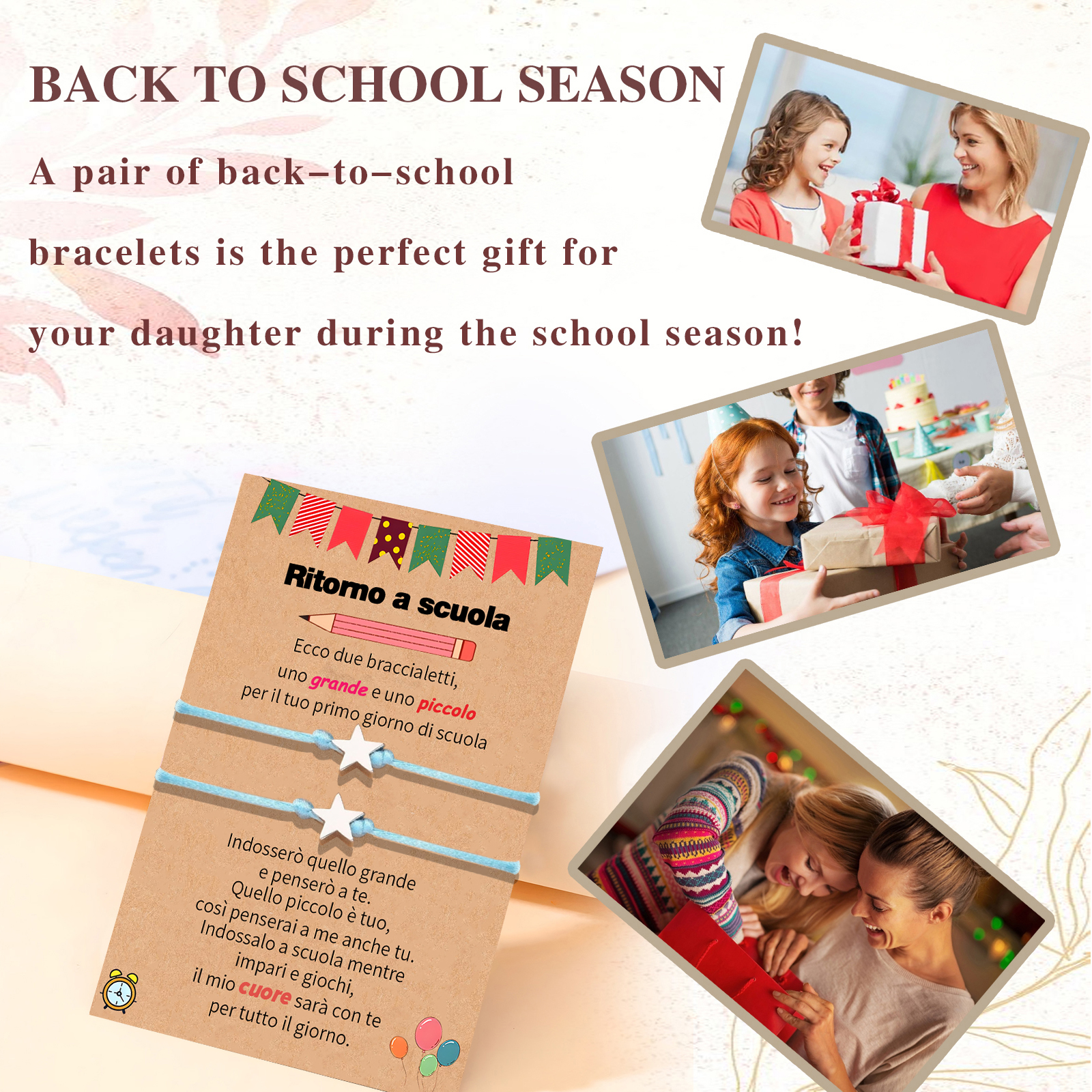 2PCS Braccialetto stella regorabile regalo per bambina con carta