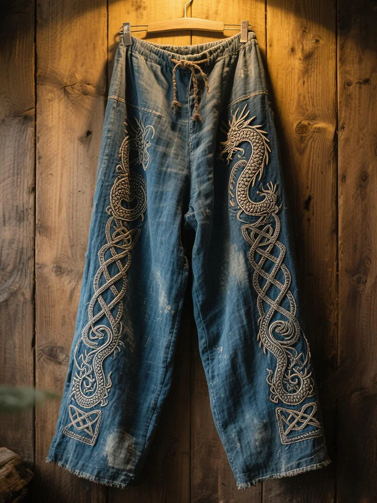 Men's Vintage Viking Celtic Dragon Emblem Art Pants / Rvogue / Rvogue
