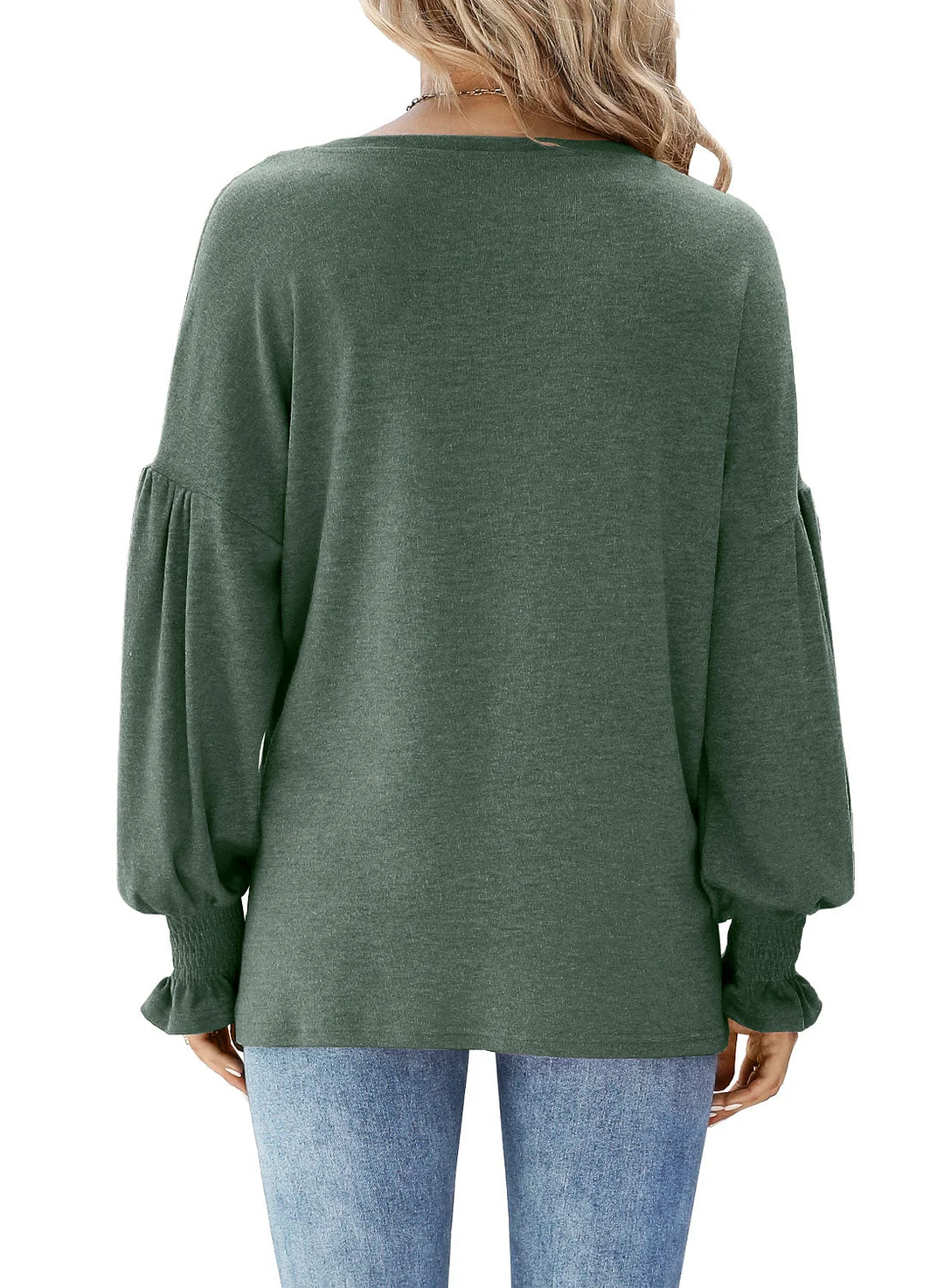 MIHOLL Womens Long Sleeve Top Crew Neck Ruffle Lantern Sleeve Casual Loose Blouse T Shirts