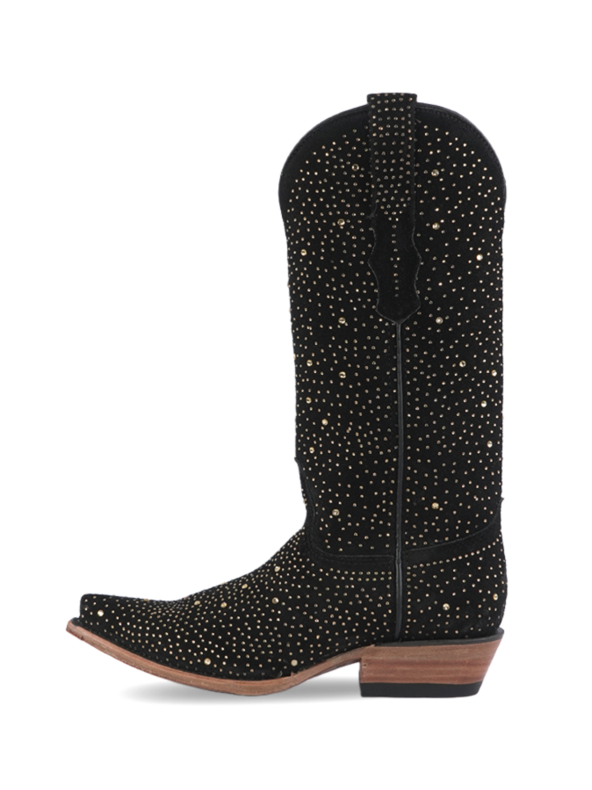 Taafo Black Faux Suede Snip-Toe Rhinestone Wide Mid Calf Tall Cowgirl Boots