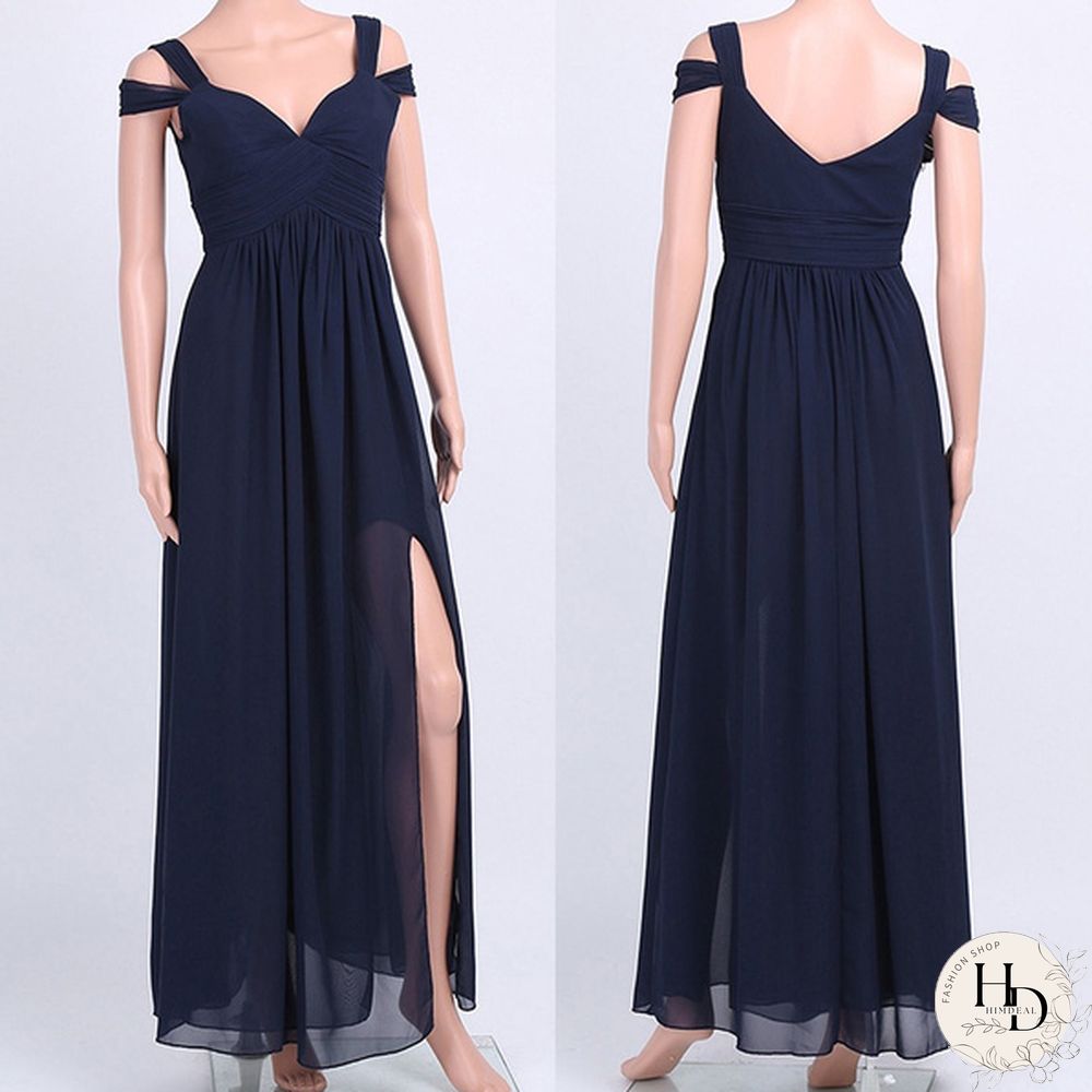 Women Ladies Side Split High-waisted Chiffon Long Bridesmaid Dress Evening Prom Gown