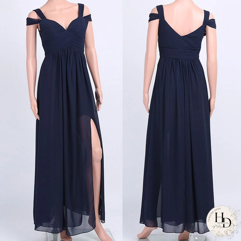 Women Ladies Side Split High-waisted Chiffon Long Bridesmaid Dress Evening Prom Gown