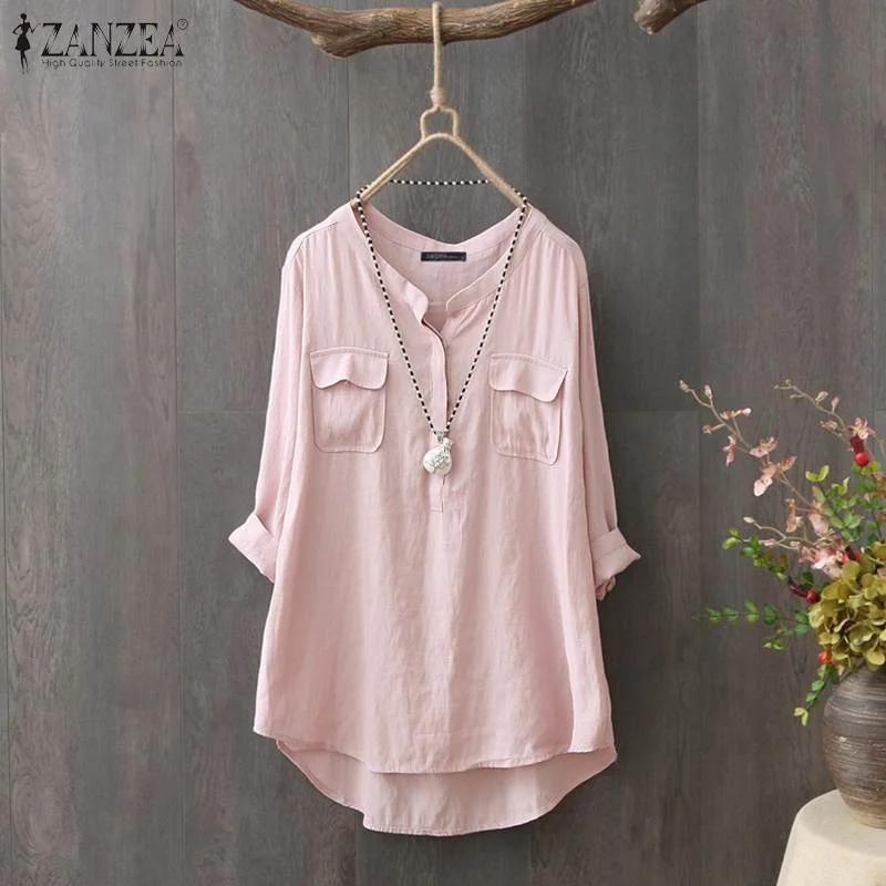 Elegant Button Down Shirts Women's Spring Shirt ZANZEA 2022 Casual V Neck Work Blusas Female Long Sleeve Tops  Tunic