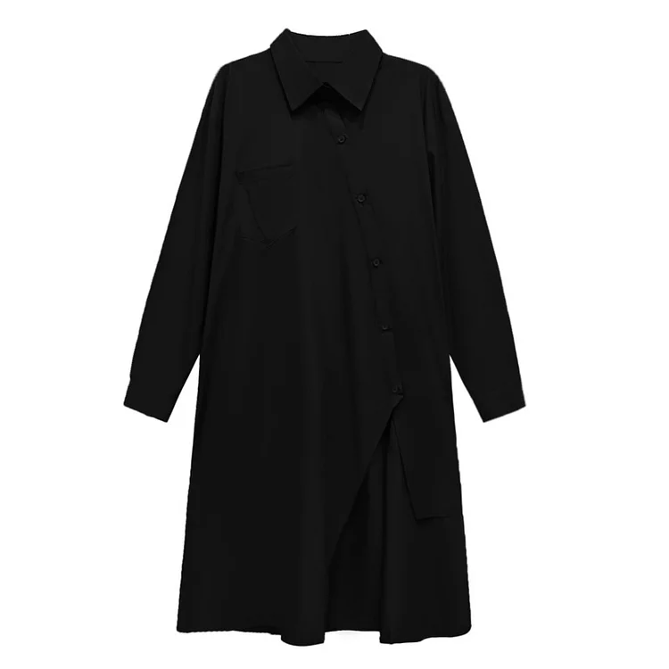 Irregular Button Long Sleeve Midi Dress