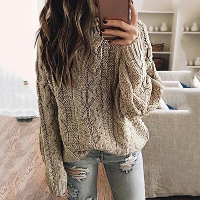 Fashion Solid Color Knitted Top Autumn Winter Sweater | EGEMISS