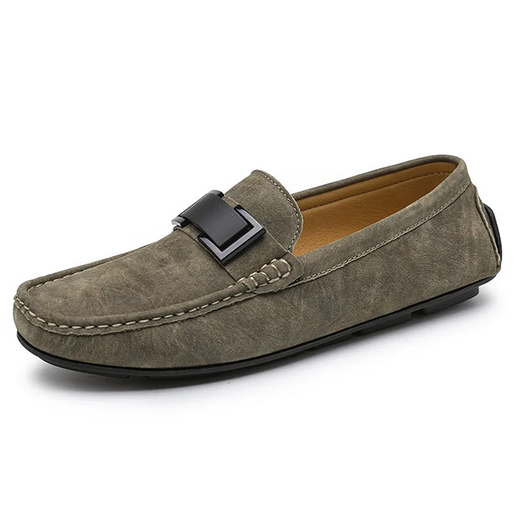 Suede Faux Leather Round Toe Sewing Buckle Slip-On Casual Loafers Shoes