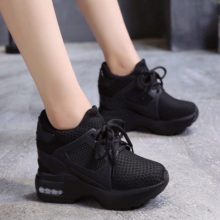 Women Platform Wedge Heels Casual Shoes Breathable Mesh High Heel Autumn Casual Shoes Height Increasing Woman Outdoor Shoes