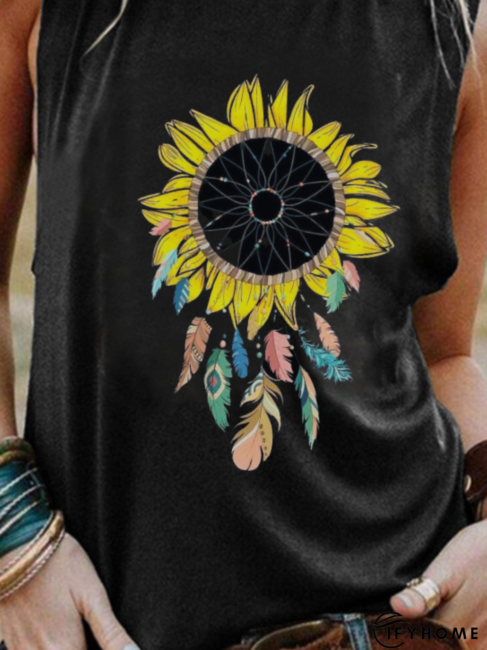 Plus size Crew Neck Sleeveless Floral Shirts & Tops | IFYHOME