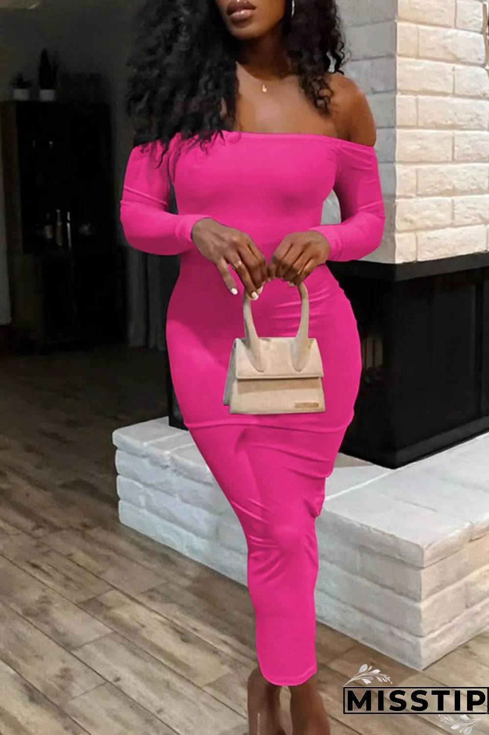 White Casual Solid Basic O Neck Long Sleeve Dresses