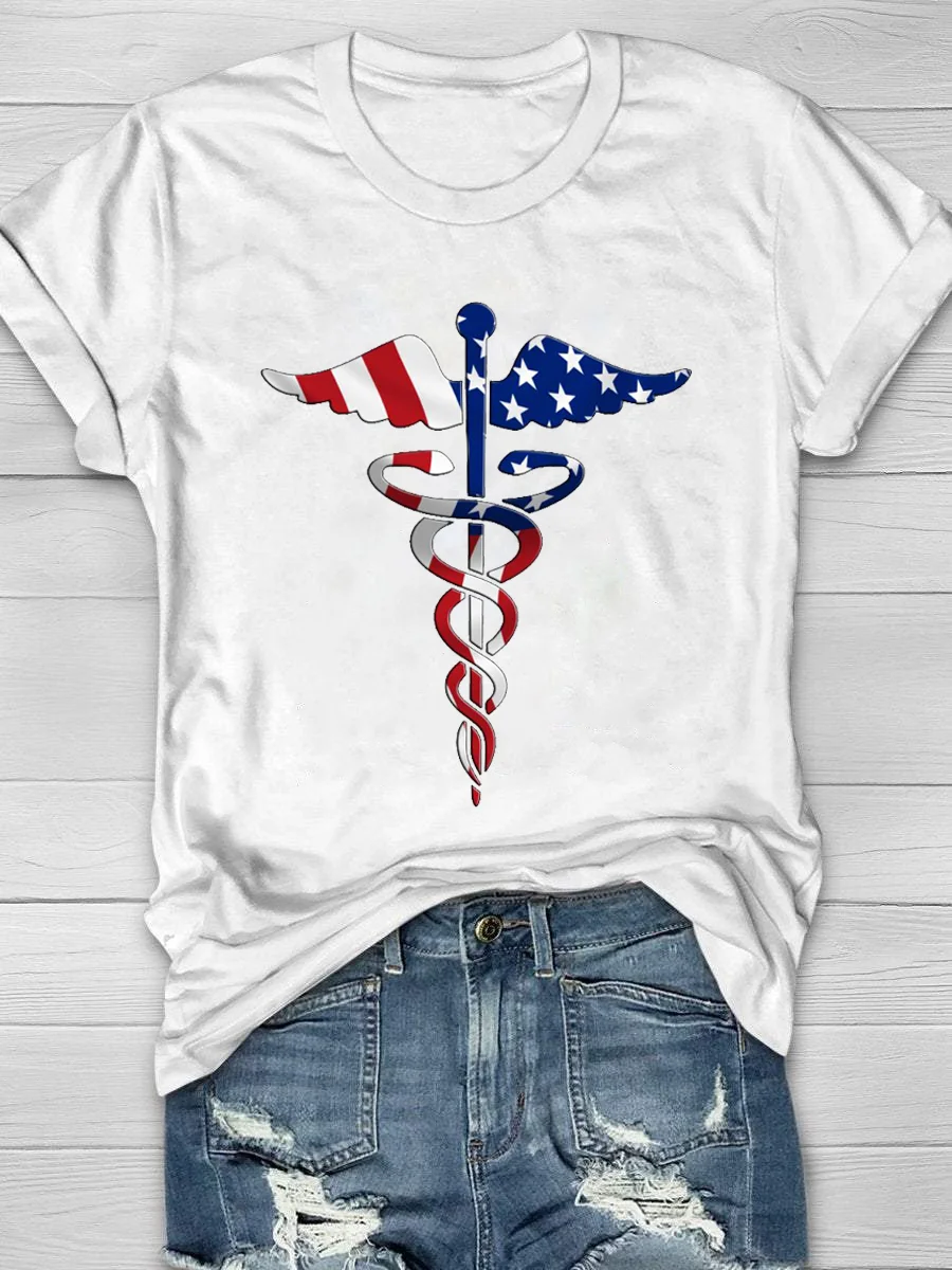 Nurse Logo Flag Print Short Sleeve T-Shirt