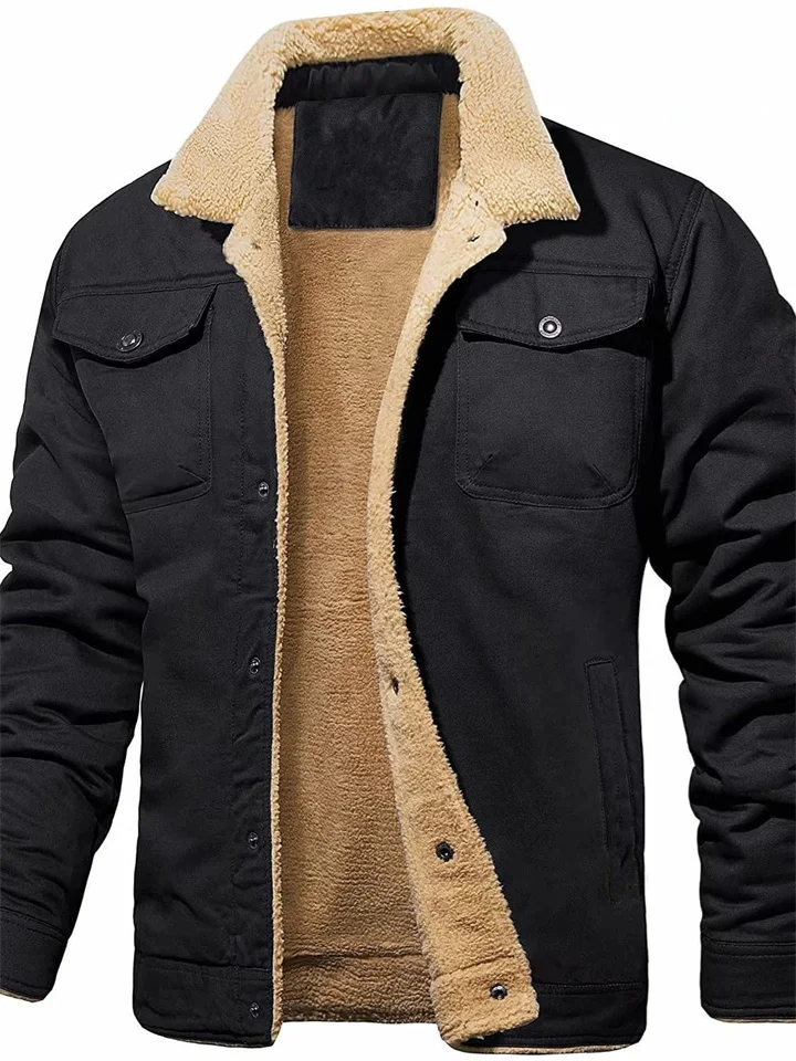 Men's Winter Jacket Work Jacket Winter Coat Fleece Jacket Warm Daily Wear Vacation Going out Single Breasted Turndown Comfort Leisure Jacket Outerwear Solid / Plain Color Pocket Button-Down Dark-Gray-Mixcun