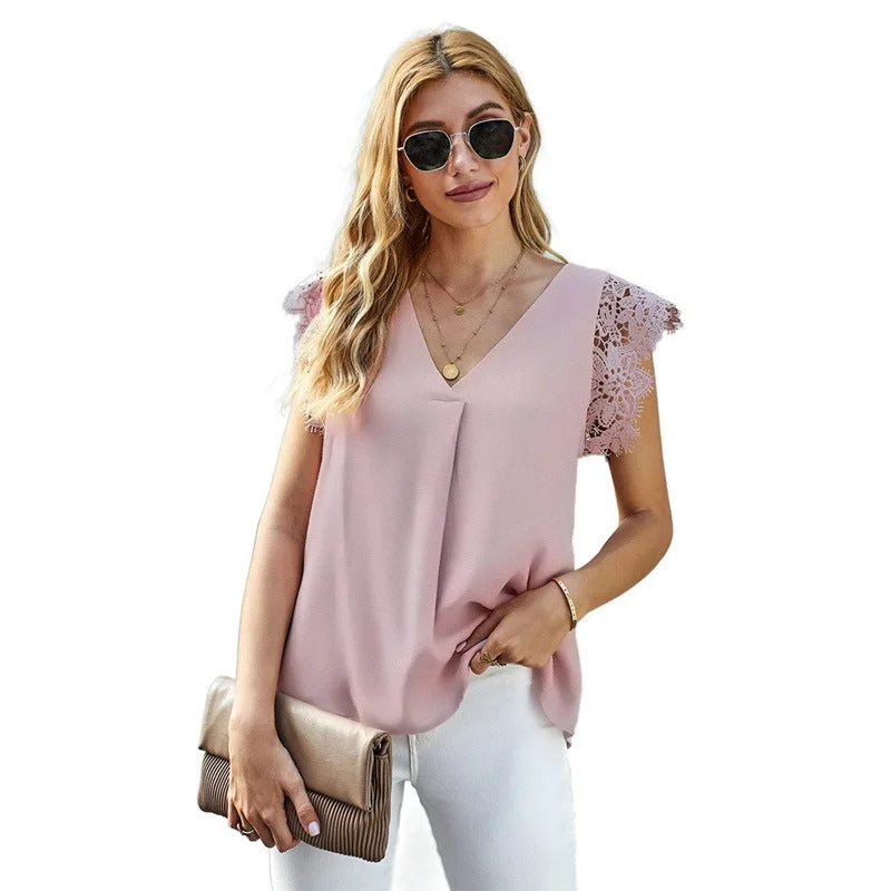 Women's Lace Stitching Vest V-neck Fashion Sleeveless Vest