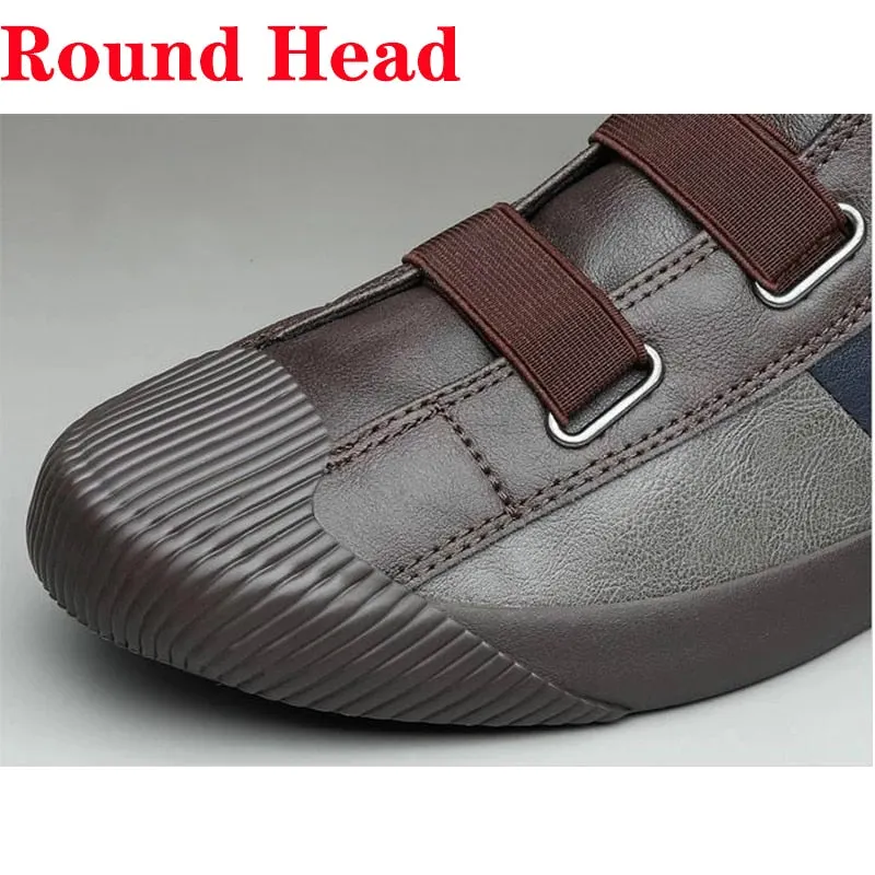 2021 New Men Leather Shoes High Top Sneakers Mix-color Leather Casual Shoes Men's Loafers Fashion Designer Luxury Mocassin Homme