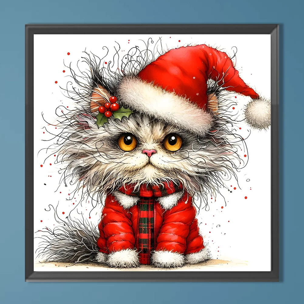 Diamond Painting - Full Round Drill - Xmas Cat(Canvas|30*30cm)