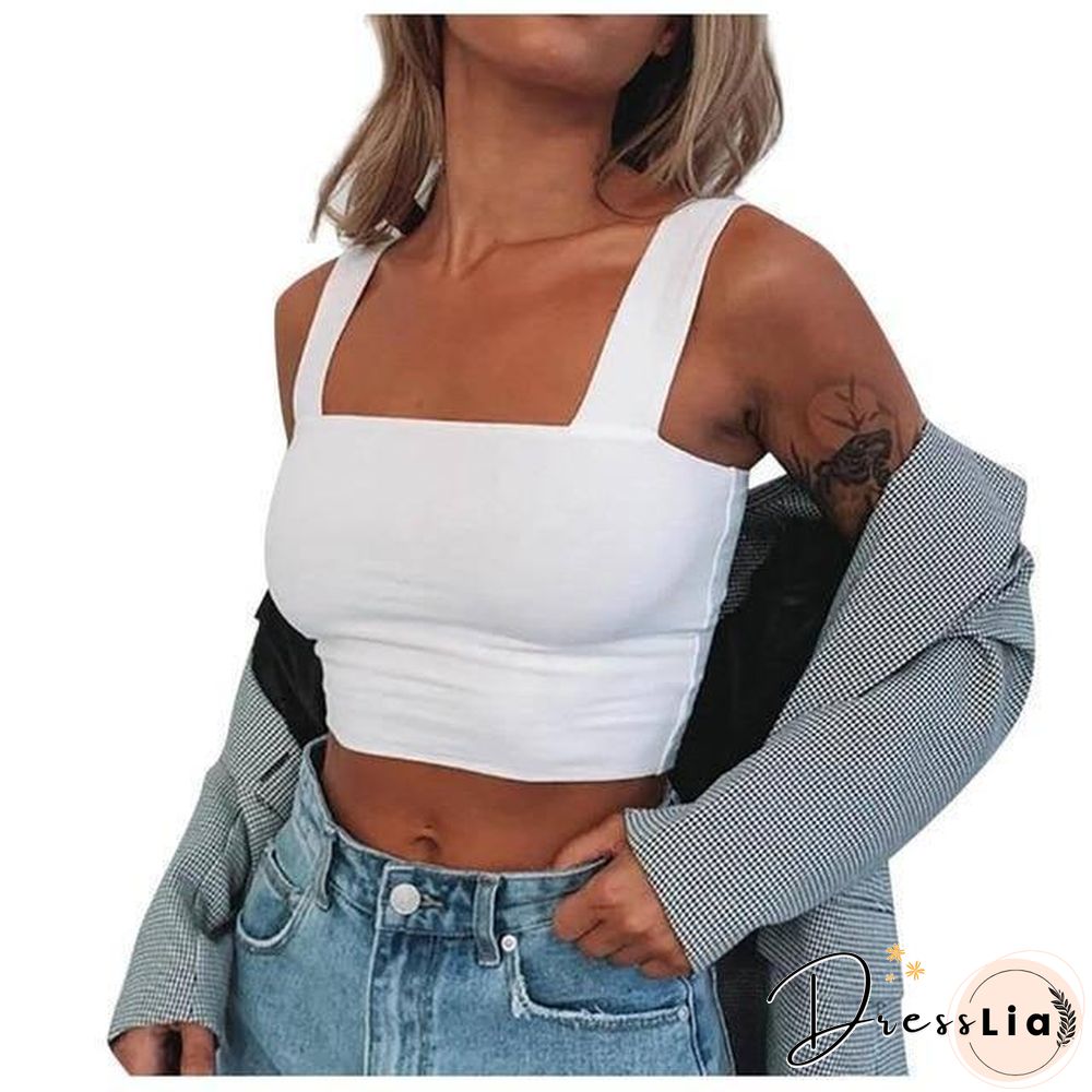 Summer Women Crop Tops Tank Sexy Sleeveless Wide Straps Backless Solid Casual Crop Top Slim Tank Tops Streetwear Short Vest