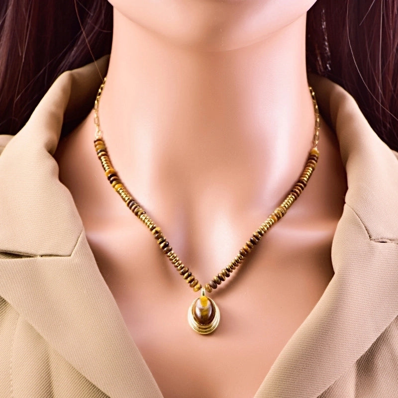 Casual Streetwear Geometric 304 Stainless Steel Tiger Eye Plating Necklace