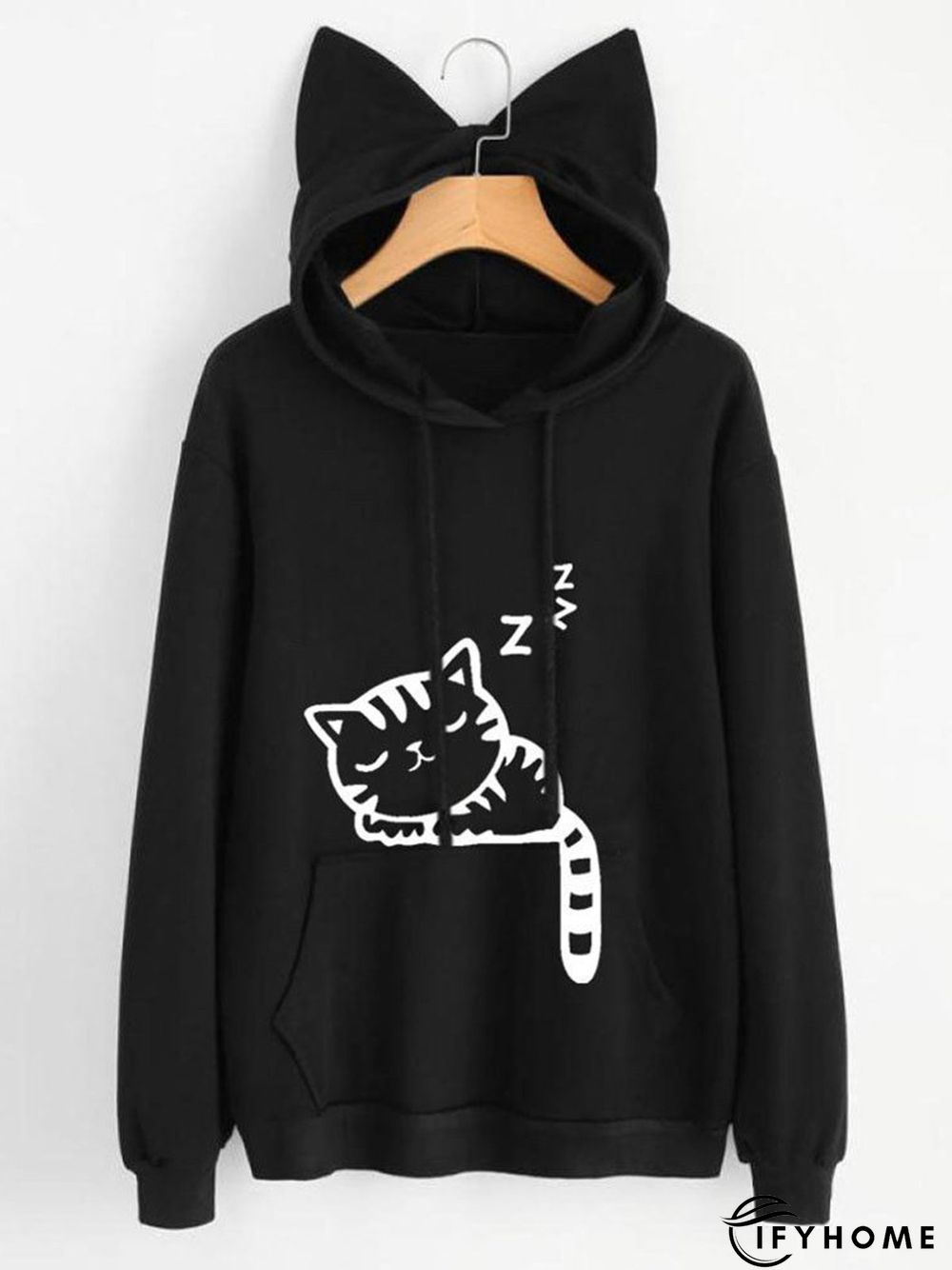 Long Sleeve Cat Printed Hoodie | IFYHOME