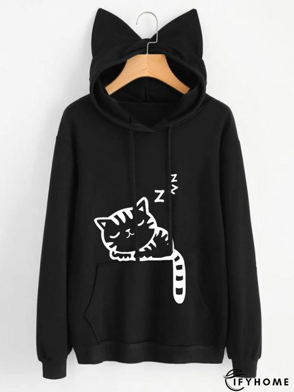 Long Sleeve Cat Printed Hoodie | IFYHOME
