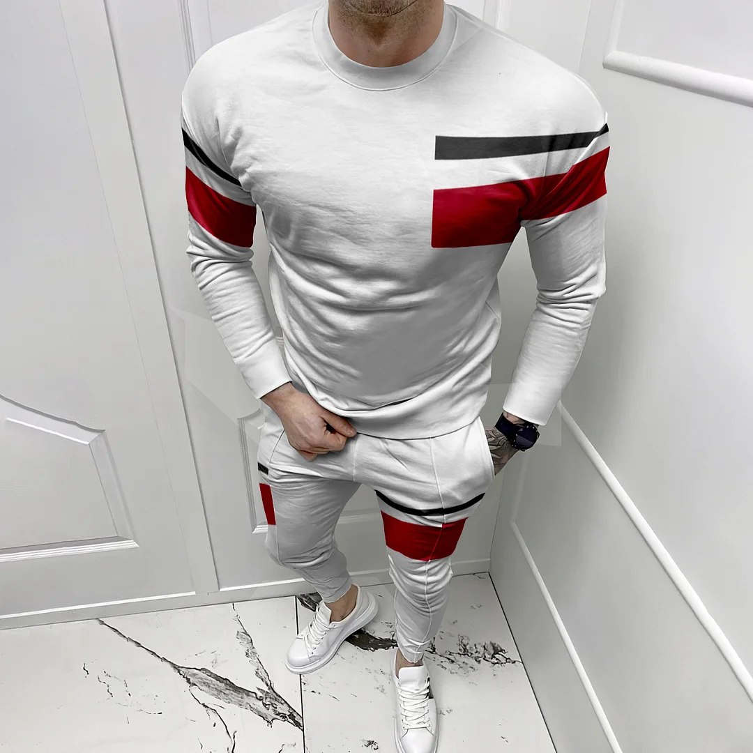 Fashion White Simple Geometric T-Shirt And Pants Co-Ord