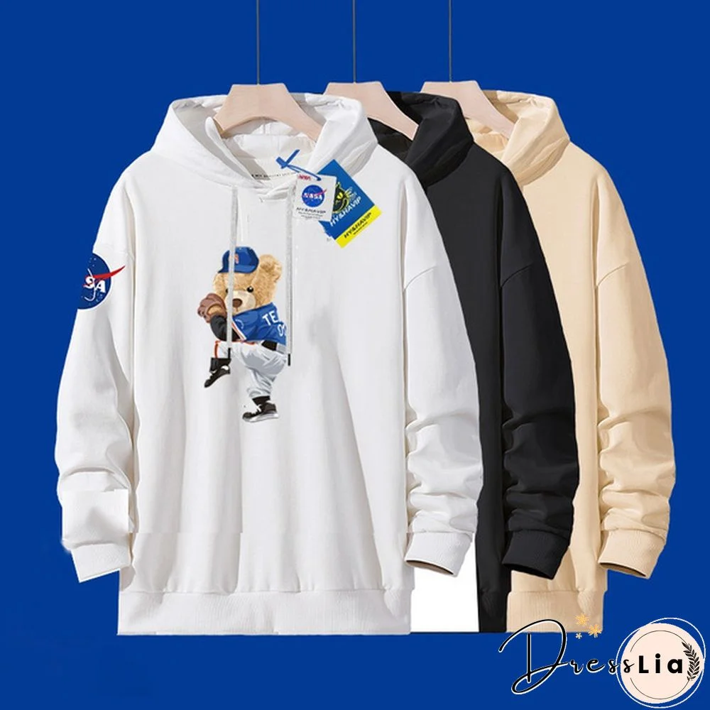 Unisex Hooded Sweater Bear Baseball Long-Sleeved Tops Nasa Tide Brand Pullovers Sweatshirts