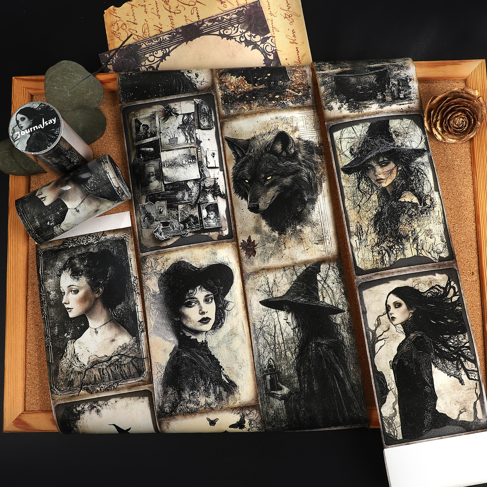 와시 테이프 - 80mm*205cm 빈티지 미드나잇 위치 캐릭터