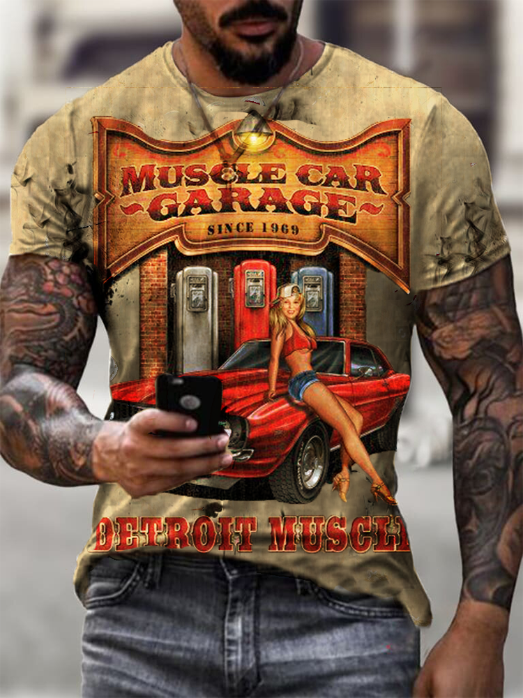 Mens retro Moto Tin Logo Printed T-shirt / [viawink] /
