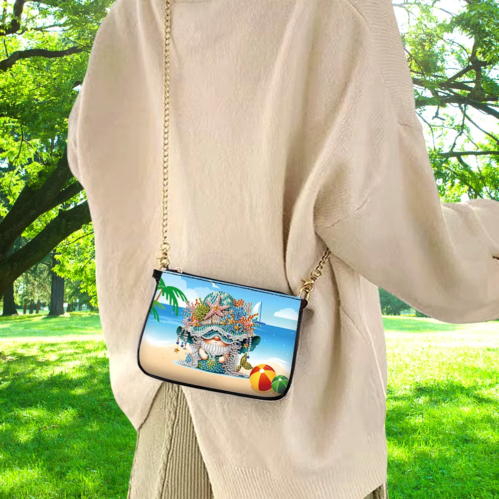 Beach Gnome Diamond Painting Coin Chain Purse 5D DIY Diamond Handmade Chain Bag