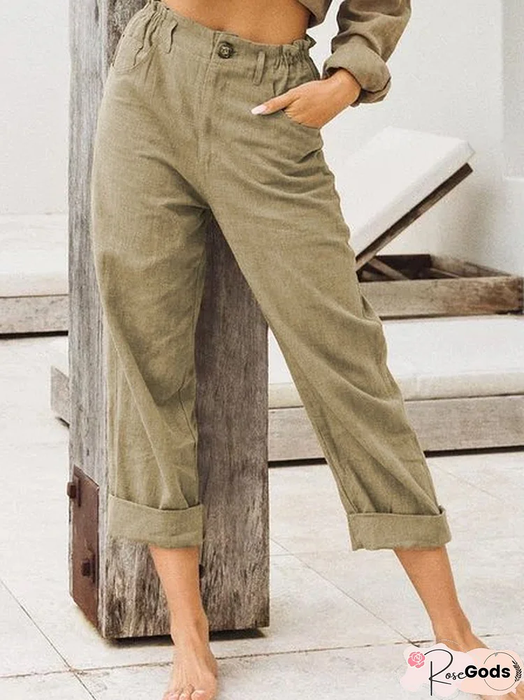 Casual Cotton Plain Linen Pants